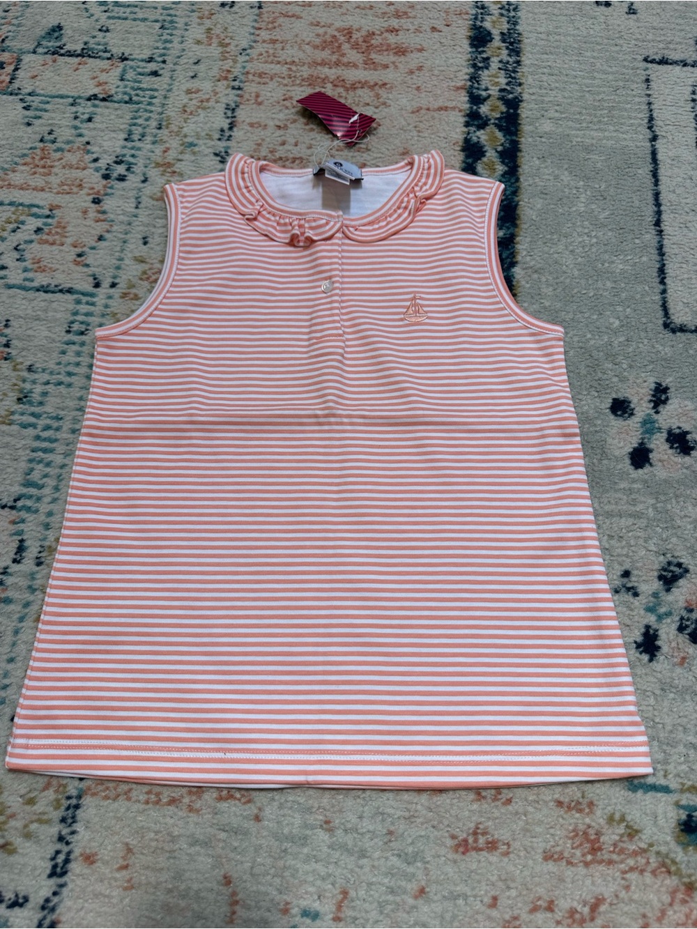 NWT Girls' Peach & Cream Striped Ruffle Tank Top - Nantucket Kids